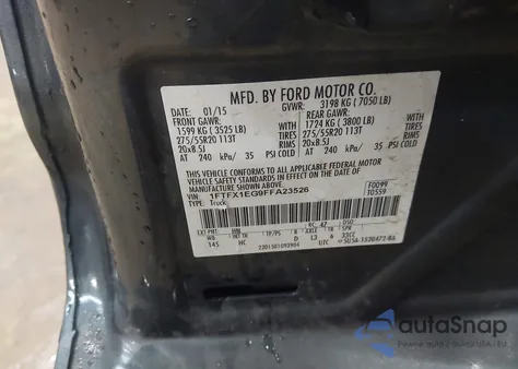 2015 Ford F-150 Lariat from USA, damaged, VIN 1FTFX1EG9FFA23526